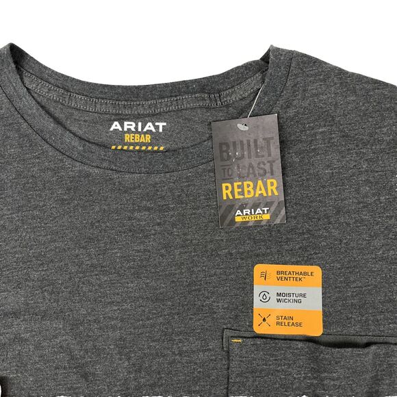 New Mens Ariat Rebar Workman Work T-Shirt Size 4XL NWT Charcoal - Picture 2 of 9